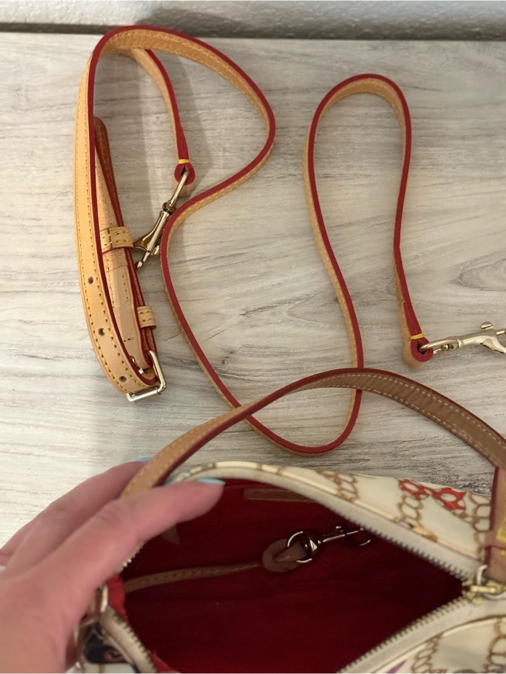 Dooney & Bourke Cream Multicolor Disney Chain-Print Wristlet with Red Strap - Picture 3 of 4